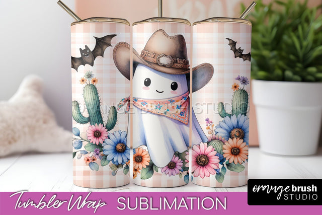 Western Halloween Tumbler Wrap - Ghost Tumbler Sublimation Sublimation OrangeBrushStudio 