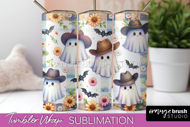 Western Halloween Tumbler Wrap - Ghost Tumbler Sublimation Sublimation OrangeBrushStudio 