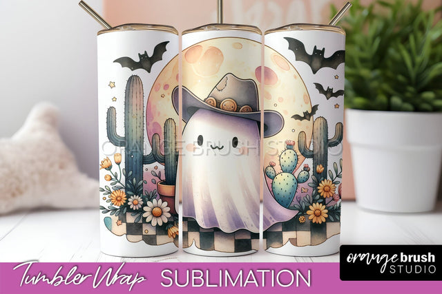 Western Halloween Tumbler Wrap - Ghost Tumbler Sublimation Sublimation OrangeBrushStudio 
