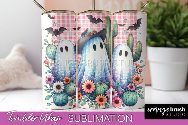 Western Halloween Tumbler Wrap - Ghost Tumbler Sublimation Sublimation OrangeBrushStudio 