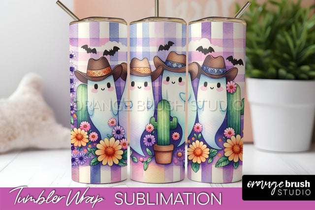 Western Halloween Tumbler Wrap - Ghost Tumbler Sublimation Sublimation OrangeBrushStudio 