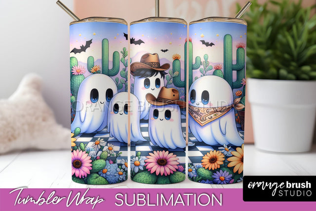Western Halloween Tumbler Wrap - Ghost Tumbler Sublimation Sublimation OrangeBrushStudio 