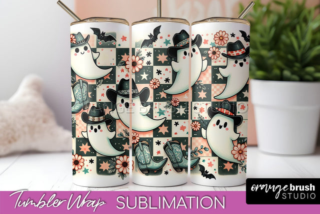 Western Halloween Tumbler Wrap - Ghost Tumbler Sublimation Sublimation OrangeBrushStudio 