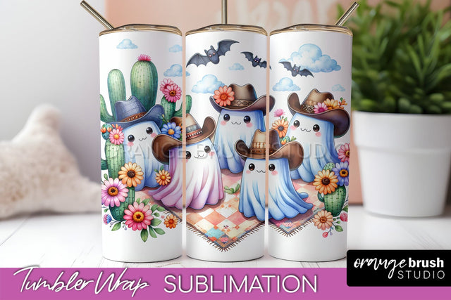 Western Halloween Tumbler Wrap - Ghost Tumbler Sublimation Sublimation OrangeBrushStudio 
