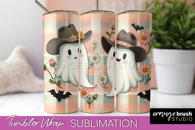 Western Halloween Tumbler Wrap - Ghost Tumbler Sublimation Sublimation OrangeBrushStudio 