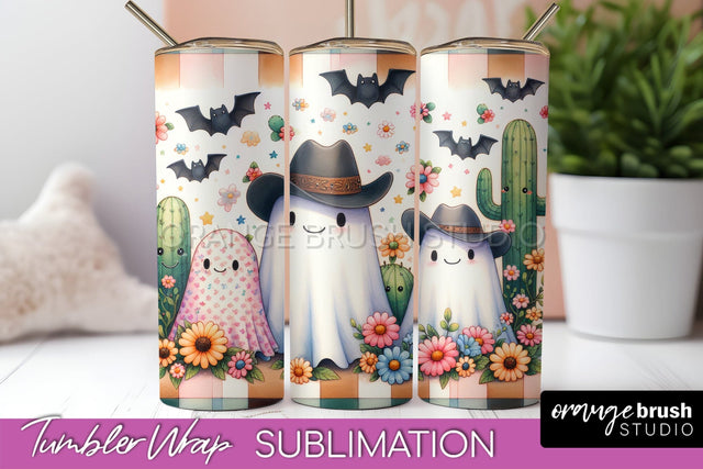 Western Halloween Tumbler Wrap - Ghost Tumbler Sublimation Sublimation OrangeBrushStudio 