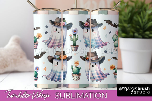 Western Halloween Tumbler Wrap - Ghost Tumbler Sublimation Sublimation OrangeBrushStudio 