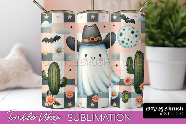 Western Halloween Tumbler Wrap - Ghost Tumbler Sublimation Sublimation OrangeBrushStudio 