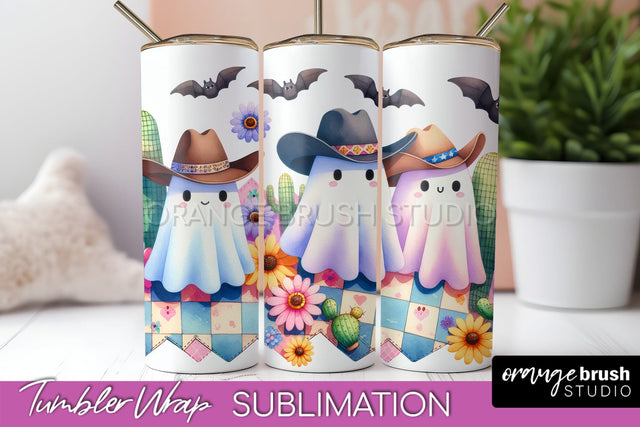 Western Halloween Tumbler Wrap - Ghost Tumbler Sublimation Sublimation OrangeBrushStudio 