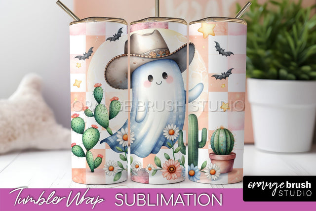 Western Halloween Tumbler Wrap - Ghost Tumbler Sublimation Sublimation OrangeBrushStudio 