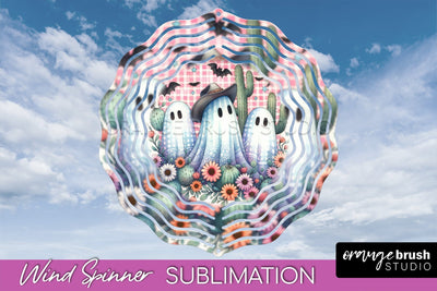 Western Halloween Wind Spinner - Ghost Wind Spinner PNG Sublimation OrangeBrushStudio 
