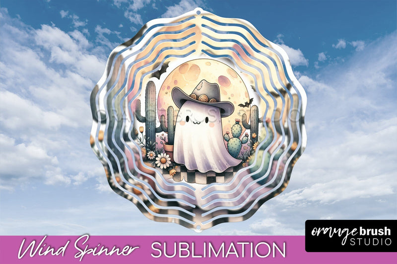 Western Halloween Wind Spinner - Ghost Wind Spinner PNG Sublimation OrangeBrushStudio 