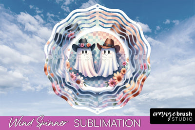 Western Halloween Wind Spinner - Ghost Wind Spinner PNG Sublimation OrangeBrushStudio 
