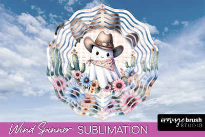 Western Halloween Wind Spinner - Ghost Wind Spinner PNG Sublimation OrangeBrushStudio 