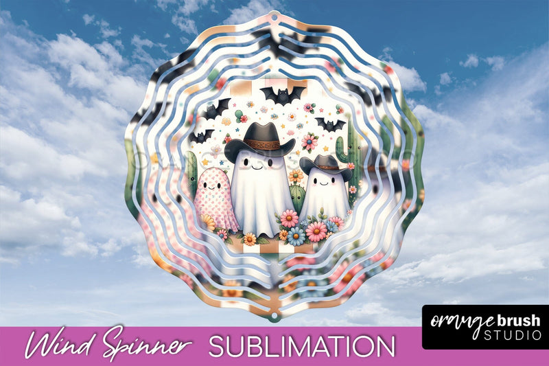 Western Halloween Wind Spinner - Ghost Wind Spinner PNG Sublimation OrangeBrushStudio 