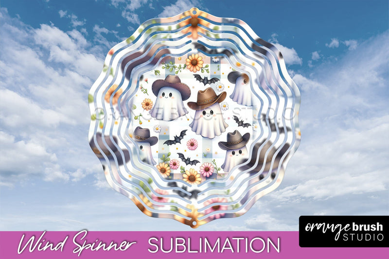 Western Halloween Wind Spinner - Ghost Wind Spinner PNG Sublimation OrangeBrushStudio 