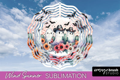 Western Halloween Wind Spinner - Ghost Wind Spinner PNG Sublimation OrangeBrushStudio 