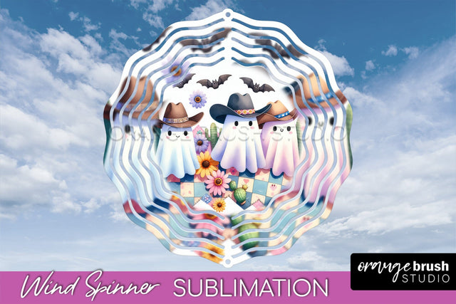 Western Halloween Wind Spinner - Ghost Wind Spinner PNG Sublimation OrangeBrushStudio 