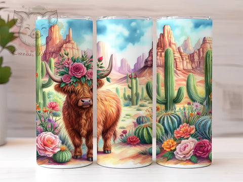 Western Highland Cow 20oz Tumbler Png, Straight & Tapered Tumbler Png, Highland Cow Tumbler Png, Digital Download PNG Sublimation Lara' s Designs 
