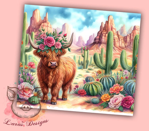 Western Highland Cow 20oz Tumbler Png, Straight & Tapered Tumbler Png, Highland Cow Tumbler Png, Digital Download PNG Sublimation Lara' s Designs 