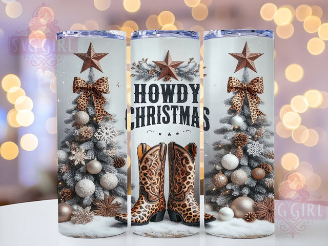 Western Holiday Tumbler, Howdy Christmas Decor, Christmas Tree Tumbler, Rustic Christmas Gift, Country Style Drinkware, Festive Sublimation Design, Vintage Cowboy Christmas Sublimation SvggirlplusArt 