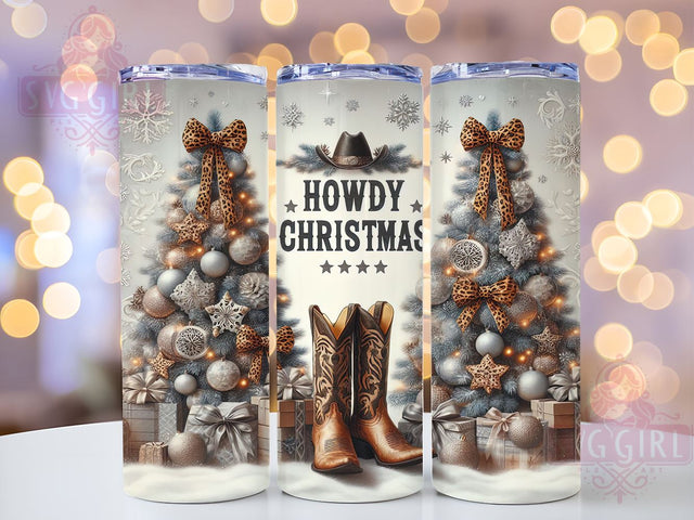 Western Holiday Tumbler, Howdy Christmas Decor, Christmas Tree Tumbler, Rustic Christmas Gift, Country Style Drinkware, Festive Sublimation Design, Vintage Cowboy Christmas Sublimation SvggirlplusArt 