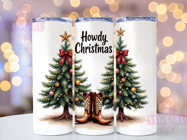 Western Holiday Tumbler, Howdy Christmas Decor, Christmas Tree Tumbler, Rustic Christmas Gift, Country Style Drinkware, Festive Sublimation Design, Vintage Cowboy Christmas Sublimation SvggirlplusArt 