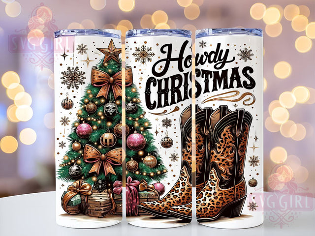 Western Holiday Tumbler, Howdy Christmas Decor, Christmas Tree Tumbler, Rustic Christmas Gift, Country Style Drinkware, Festive Sublimation Design, Vintage Cowboy Christmas Sublimation SvggirlplusArt 