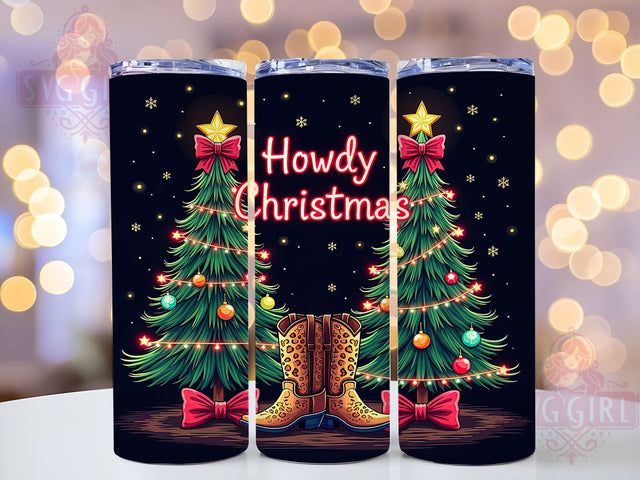 Western Holiday Tumbler, Howdy Christmas Decor, Christmas Tree Tumbler, Rustic Christmas Gift, Country Style Drinkware, Festive Sublimation Design, Vintage Cowboy Christmas Sublimation SvggirlplusArt 