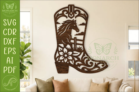 Western Horse Cowboy Boot Wall Art SVG Laser Cut Farmhouse SVG APInspireddesigns 