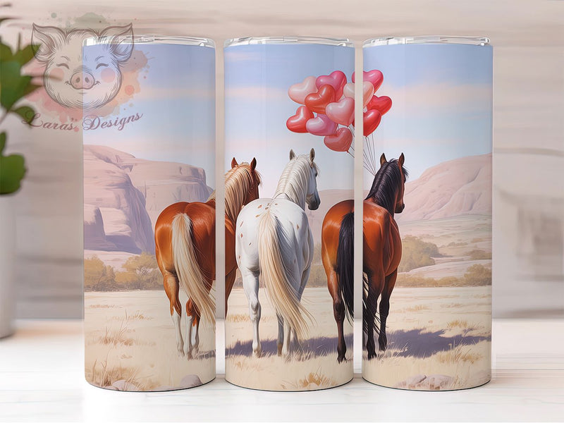 Western Horse Valentine Tumbler, Cowboy Love Wrap, Romantic Horse Cup, 20oz Sublimation Wrap, Stylish Valentine Design Tumbler, Artistic Horse Heart Cup, Whimsical Western Love Theme Wrap Sublimation Lara' s Designs 