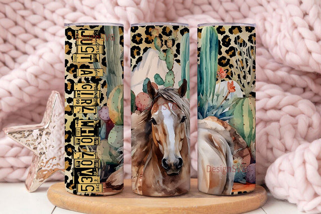 Western Horses Desert Skinny Tumbler Sublimation Design PNG, Instant digital png, Just a girl who loves Desert Cactus horse Desert Rose png Sublimation DesignSVG 