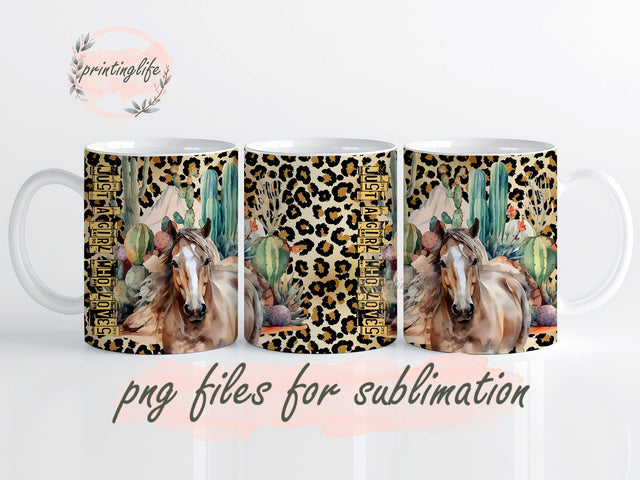 Western Horses Desert Sublimation Design PNG, Instant digital png, Just a girl who loves Desert Cactus horse Desert Rose png 11oz, rustic mug, novelty mug, unique mug, western style mug Sublimation PrintingLife 