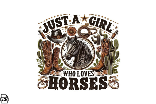 Western Just A Girl Who Loves Horses PNG Printable File Sublimation Creativedesigntee 