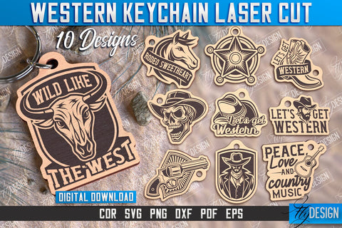 Western Keychain Bundle | Gift Idea | Cowboy & Wild West | Vintage Keychain | CNC File SVG Fly Design 