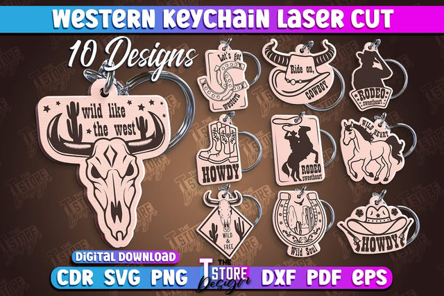 Western Keychain Bundle | Gift Idea | Cowboy & Wild West | Vintage Keychain | CNC File SVG The T Store Design 