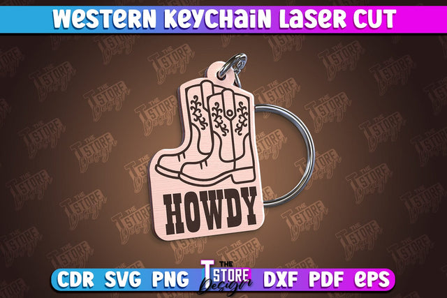 Western Keychain | Gift Idea | Cowboy & Wild West | Vintage Keychain | CNC File SVG The T Store Design 