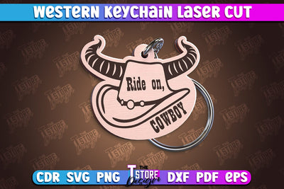 Western Keychain | Gift Idea | Cowboy & Wild West | Vintage Keychain | CNC File SVG The T Store Design 