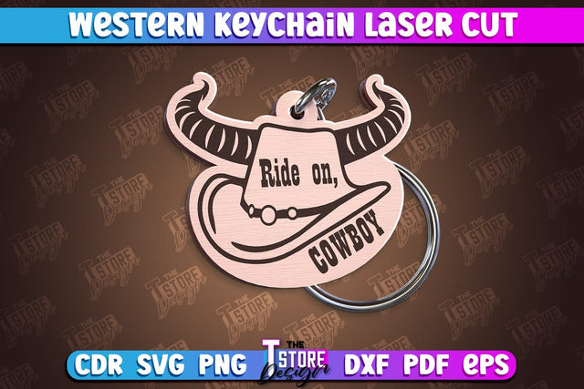 Western Keychain | Gift Idea | Cowboy & Wild West | Vintage Keychain | CNC File SVG The T Store Design 