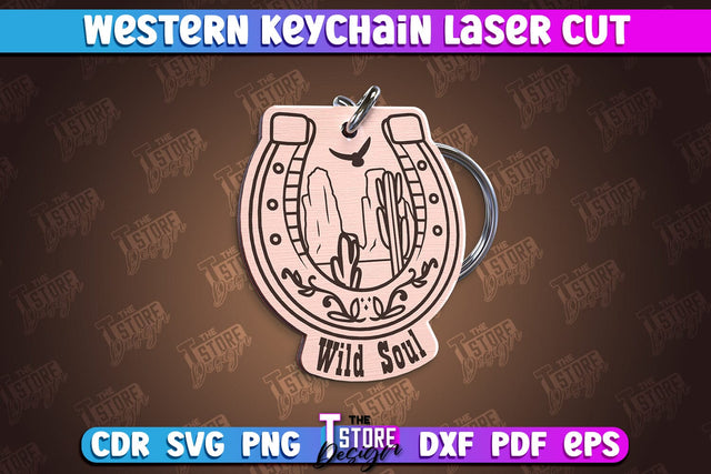 Western Keychain | Gift Idea | Cowboy & Wild West | Vintage Keychain | CNC File SVG The T Store Design 