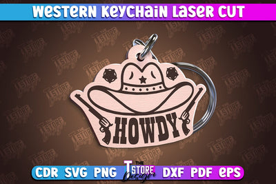 Western Keychain | Gift Idea | Cowboy & Wild West | Vintage Keychain | CNC File SVG The T Store Design 