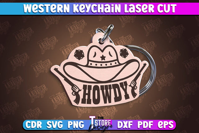 Western Keychain | Gift Idea | Cowboy & Wild West | Vintage Keychain | CNC File SVG The T Store Design 
