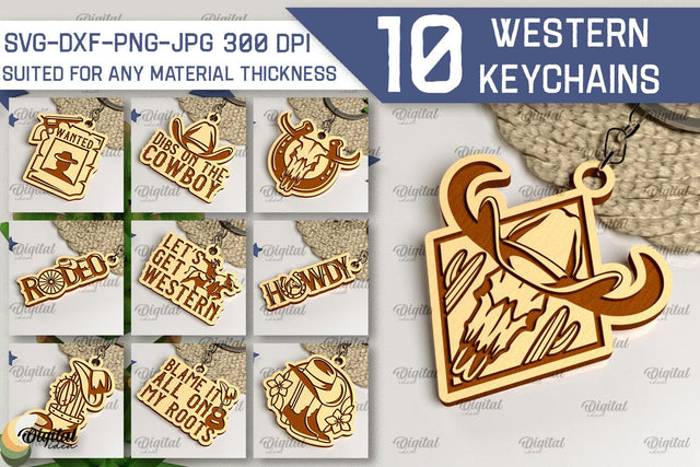 Western Keychains Laser Cut Bundle. Cowboy Western SVG SVG Evgenyia Guschina 