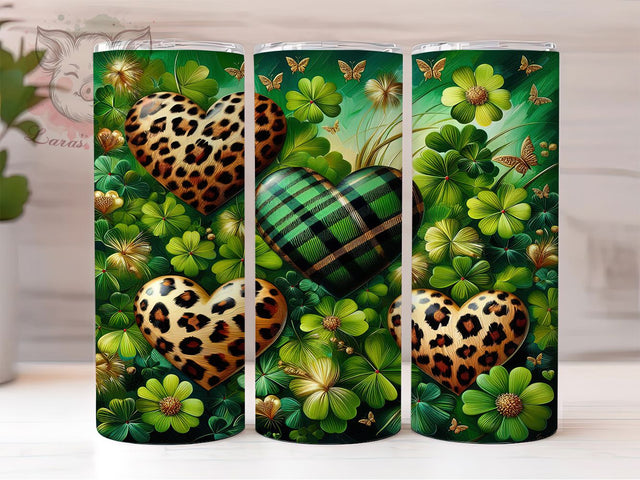 Western Leopard Heart Tumbler, Western Shamrock Tumbler, Stylish 20oz Wrap, Sublimation Design, Trendy Gift Idea, Irish Western Wrap, Lucky Heart Tumbler Sublimation Lara' s Designs 
