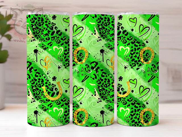 Western Leopard Shamrock Tumbler, Western Shamrock Tumbler, Stylish 20oz Wrap, Sublimation Design, Trendy Gift Idea, Irish Western Wrap, Lucky Cowhide Tumbler Sublimation Lara' s Designs 