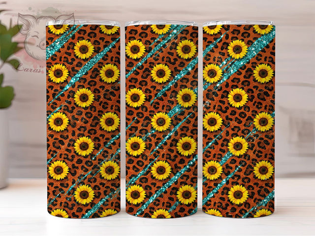 Western Leopard Sunflower 20oz Tumbler, Western Leopard, Leopard Sunflower, Sunflower Tumbler, 20oz Tumbler, Western Tumbler, Leopard Tumbler, Tumbler Wrap Sublimation Lara' s Designs 