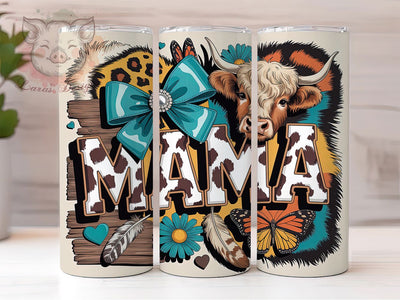 Western Mama Cow Rustic 20oz Tumbler, Cowhide Print, Brown White Spots, Bold Outline, Rustic Western, 20oz Tumbler Wrap, Sublimation PNG Sublimation Lara' s Designs 