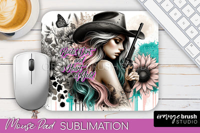 Western Mouse Pad PNG - Cowgirl Sublimation Mousepad Sublimation OrangeBrushStudio 