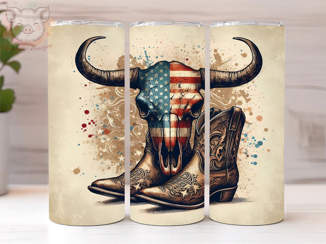 Western Patriotic 20oz Tumbler Png, Straight & Tapered Tumbler Png, 4th of July Bull Skull Tumbler Png, Digital Download PNG Sublimation Lara' s Designs 
