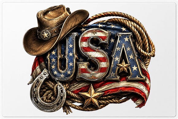 Western Patriotic USA American Flag Sublimation PNG SVG BillahCrafts 